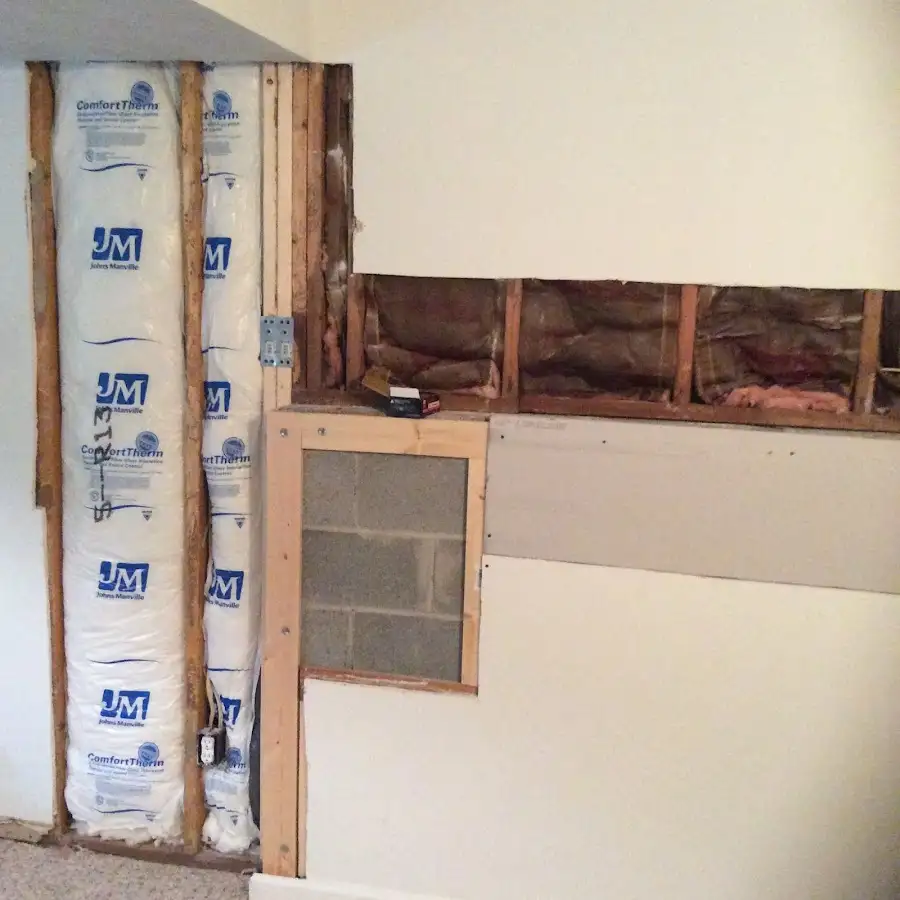 Wall insulation replacement during Basement Flood Cleanup in Spout Springs
